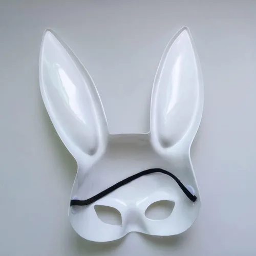 Vista 4 de Máscara mate de conejo para mascarada, máscara de conejo, máscara de orejas de conejo, máscara de disfraz de Halloween para mujer, color blanco