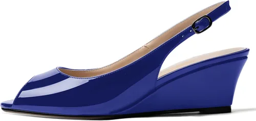 Vista 2 de WAYDERNS Zapatos de tacón bajo con hebilla de charol y punta abierta para mujer de 2 pulgadas