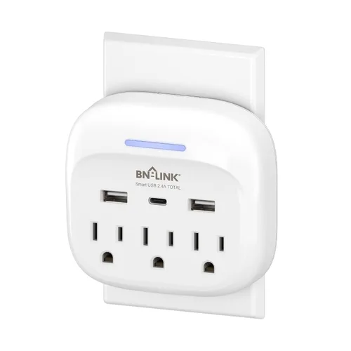 Vista 12 de BN-LINK Extensor de toma de corriente múltiple con 8 tomas, 3 puertos USB (1 USB C), protector de sobretensiones de 800 julios, divisor de enchufe