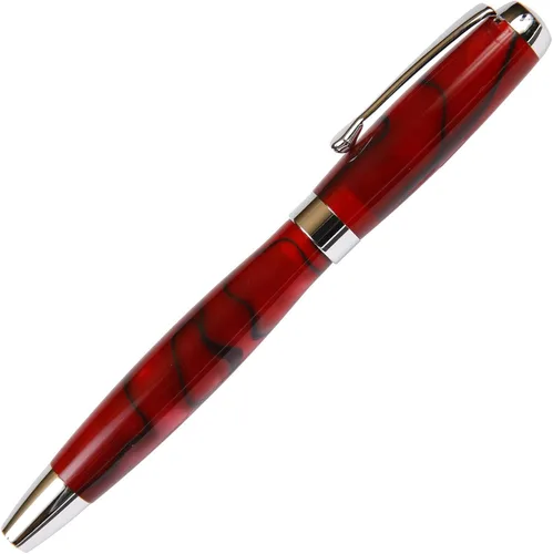 Vista 4 de Pluma estilográfica Toscana roja y negra, cuerpo brillante marmoleado Rojo & negro