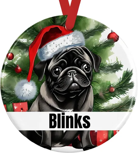 Vista 23 de Personalized Fawn Pug Ceramic Christmas Ornament, 3-Inch