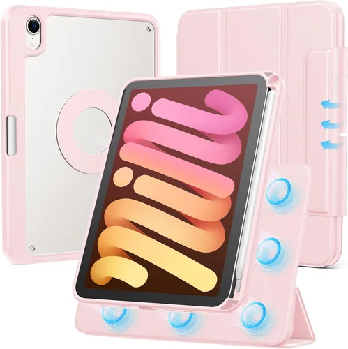 Vista 19 de SPARIN Funda para iPad mini 7 A17 Pro 2024/iPad Mini 6 2021 de 8.3 pulgadas, cubierta magnética desmontable, soporte vertical/horizontal con soporte