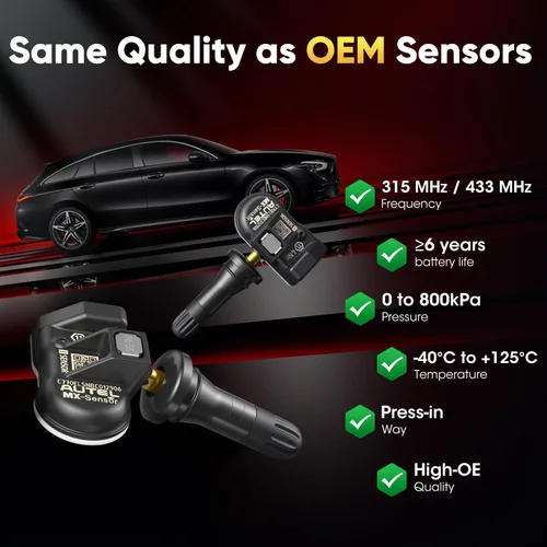 Vista 6 de Autel Juego de 4 sensores TPMS, sensor MX-2 en 1, 315 MHz + sensor programable universal TPMS de presión de 433 MHz, nivel OE 100% clonable por
