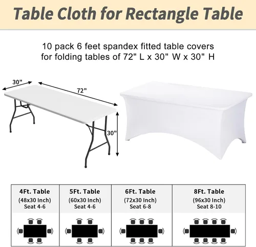 Vista 3 de Fixwal Paquete de 10 Cubiertas de Mesa de Spandex de 6 Pies para Mesas de 6 Pies, Mantel Rectangular Elástico Ajustado, Cubierta de Mesa de Patio