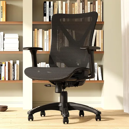 Vista 2 de Silla de oficina ergonómica, sillas de escritorio de malla para computadora con soporte lumbar ajustable, reposabrazos 3D, función de inclinación