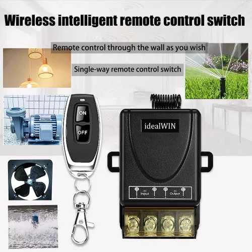 Vista 4 de Interruptor remoto inalámbrico con 328 pies de largo alcance, CC 12V/24V/48V/72V Clasificación de corriente 30A, interruptor de control remoto de 12