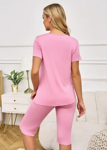 Vista 4 de Xpenyo Conjunto de pijama de maternidad para mujer, conjunto de 2 piezas con bolsillos