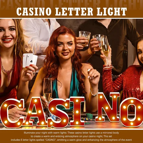 Vista 5 de Aurelema Casino 6.3" Letras de cartel de noche de cine para fiestas, cartel de luz de marquesina alimentado por batería, luces LED de letras