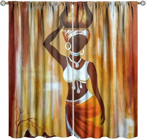 Vista 14 de Cortina de mujer africana, con estampado étnico tribal y étnico, reducción de ruido, para dormitorio, sala de estar, cortinas con aislamiento