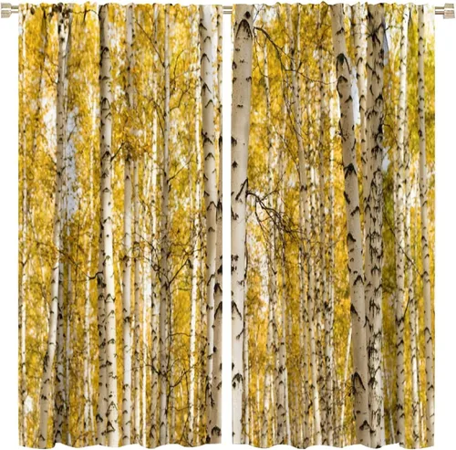 Vista 63 de Cortina opaca de bosque de verano, diseño de ramas de bosque, con bolsillo para barra, cortinas farbic con bolsillo para barra, comedor, cafetería