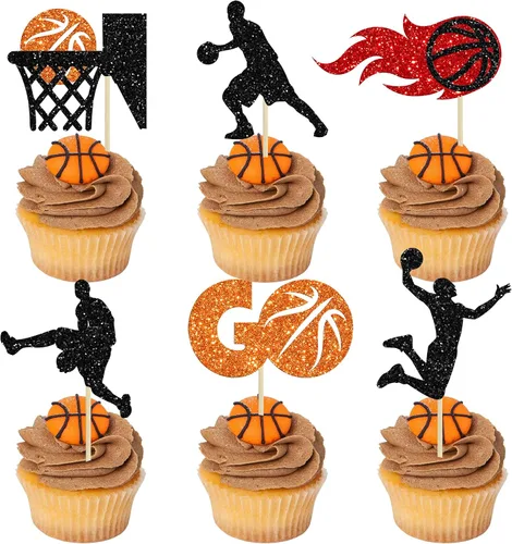 Vista 9 de Gyufise 24 piezas de baloncesto Oh Baby Cupcake Toppers Jugador de Baloncesto Escena Temática Púas de Fruta para Deportes Tema Babyshower Cumpleaños