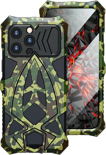 Vista 14 de Funda de metal para iPhone 13 Pro a prueba de golpes con aluminio y goma de silicona híbrida de triple capa de protección contra caídas de grado