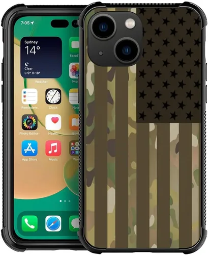 Vista 18 de ZHEGAILIAN Funda compatible con iPhone 14, funda de munición AK 47, parte trasera de vidrio templado+funda protectora de TPU de silicona suave