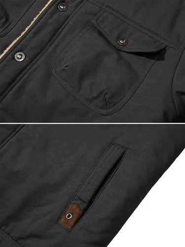 Vista 4 de EKLENTSON Chaqueta de invierno para hombre, gruesa y térmica, de algodón, con forro polar, abrigo de camionero con solapa, para trabajo, para hombre