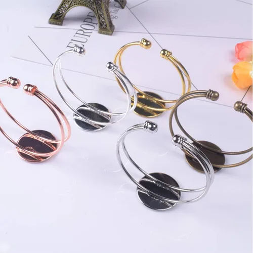 Vista 7 de Exceart 6 unidades de pulseras con ajuste de cabujón redondo en blanco, bandejas de bisel ajustables, pulseras para bricolaje y fabricación de joyas