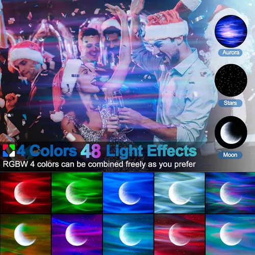 Vista 3 de Aurora - Proyector de luz de estrella con luna, proyector de luces de galaxia con control remoto, proyector de luz de cielo nocturno Bluetooth