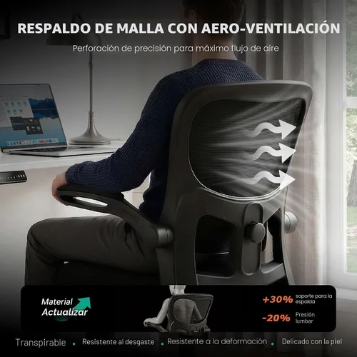Vista 4 de AreShark Silla de oficina ergonómica, cómoda silla de escritorio con soporte lumbar ajustable, silla de computadora de malla con ruedas