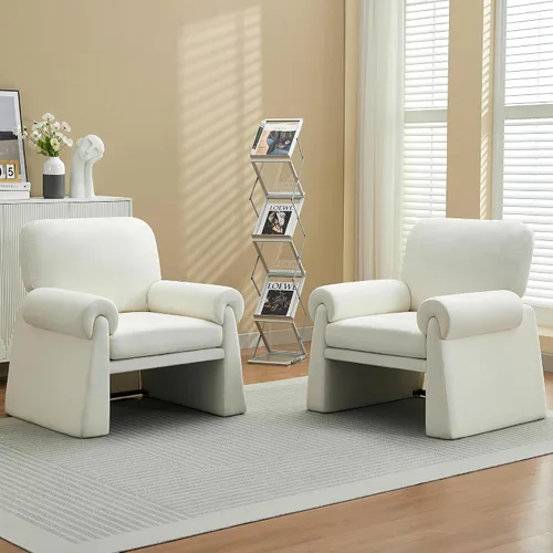 Vista 18 de Silla decorativa de gran tamaño, cómodas sillas de sala de estar, sofá individual con cojín grueso y reposabrazos, sillón tapizado para sala de Beige