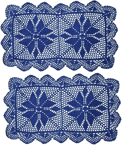 Vista 37 de Manteles individuales rectangulares de encaje de ganchillo de 12 x 21 pulgadas, hechos a mano, para comedor y cocina, camino de mesa