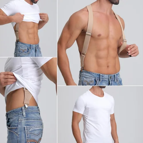 Vista 2 de Tirantes elásticos con clip en la espalda en X para hombre, 2 clips para uso formal e informal
