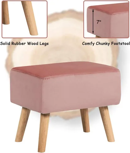 Vista 6 de Giantex Silla decorativa de terciopelo con otomana, moderna silla tapizada con reposapiés, patas de madera firmes, juego de sillas individuales
