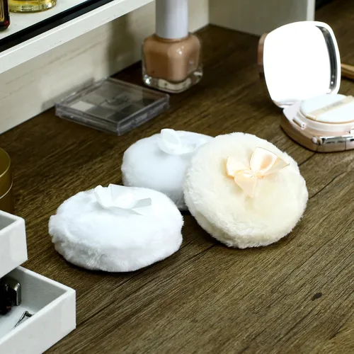 Vista 5 de 4 esponjas grandes y esponjosas, blancas para polvo facial, ultra suave, esponjas de maquillaje lavables y reutilizables (blanco y beige)