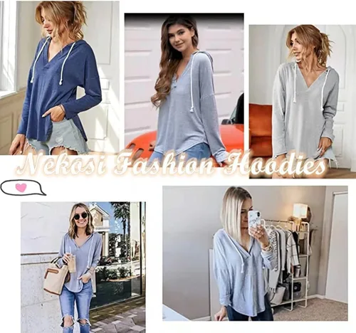Vista 4 de NEKOSI Sudaderas con capucha y cuello en V de manga larga para mujer