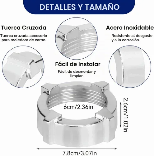 Vista 4 de Tuerca de repuesto para picadora de carne, amoladora de acero inoxidable, picadora de carne, picadora de nueces, accesorios de cocina