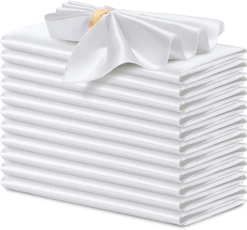 Vista 33 de P Pothuiny 12 servilletas de satén de color beige sedoso de 17 x 17 pulgadas, servilletas cuadradas lisas de tela de satén, servilletas de mesa