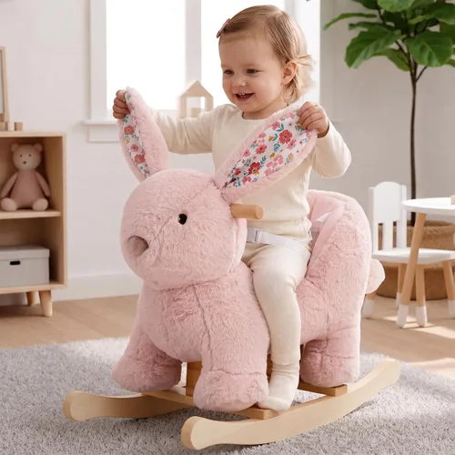Vista 9 de labebe Bebé Mecedora Caballo, Peluche Conejo Animal Rocker, Blanco
