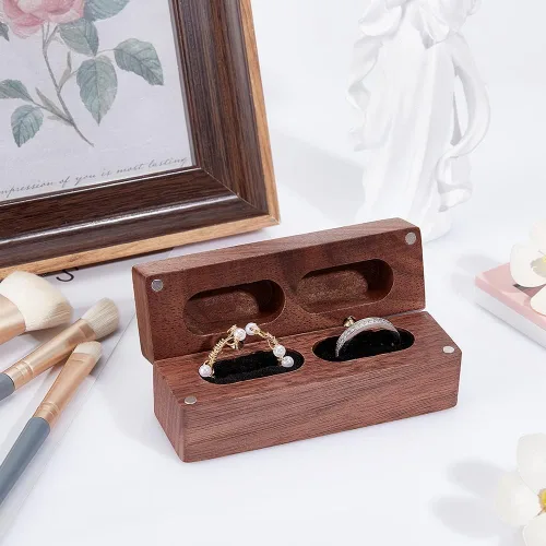 Vista 4 de PH PandaHall Caja de anillos de madera de 2 ranuras, caja rústica para anillos de compromiso, caja de anillo de compromiso de madera, soporte
