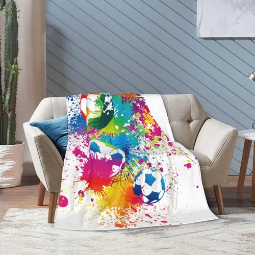 Vista 4 de Manta deportiva de fútbol, divertida pelota súper suave y cálida, para sofá, dormitorio, sofá, oficina, automóvil, acogedora manta de cama