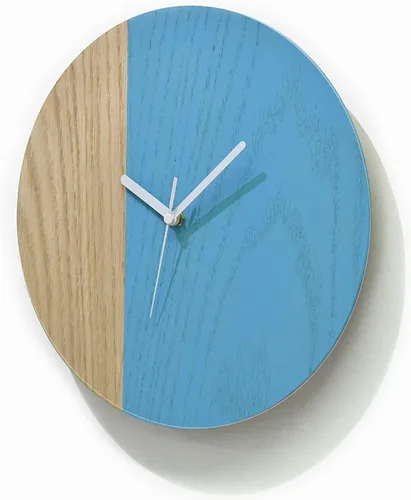Vista 2 de Wooden Circle Wall Clock - Minimalist Art - Wood Decor - Customize Clock - Modern Art Deco - Abstract Clock - Natural wood/Blue Chalk Paint