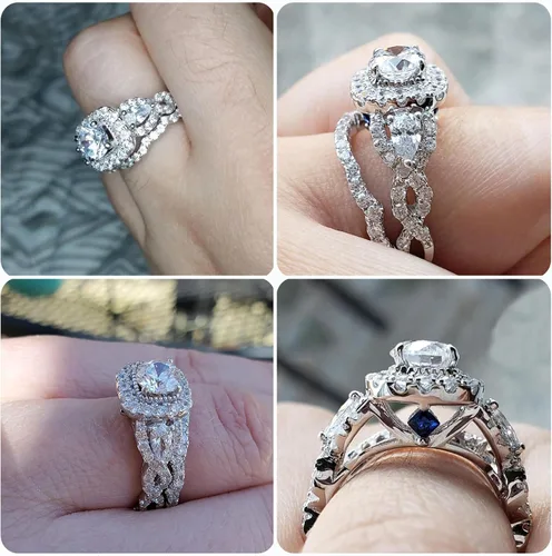 Vista 6 de Newshe Jewellery Juego de anillos de boda para él y ella, anillos de promesa de plata esterlina para parejas, mujeres, hombres, tallas 5-13