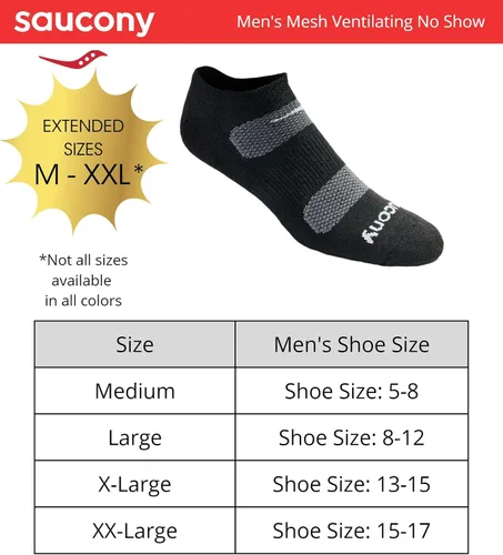 Vista 3 de Saucony Men's Multi-Pack Mesh Ventilating Comfort Fit Performance No-Show Socks