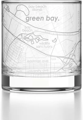 Vista 87 de Well Told Vaso de rocas grabado con mapa de Akron, Ohio, cristalería estilo antiguo (325ml, transparente) Vaso de bourbon grabado, regalos