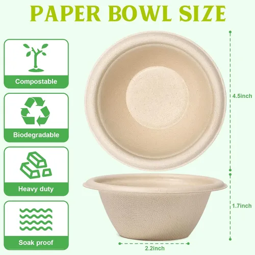 Vista 7 de Grocyle - Cuencos de papel pequeños de 8 onzas, paquete de 50 cuencos compostables y biodegradables hechos de caña de azúcar Eco-friendly