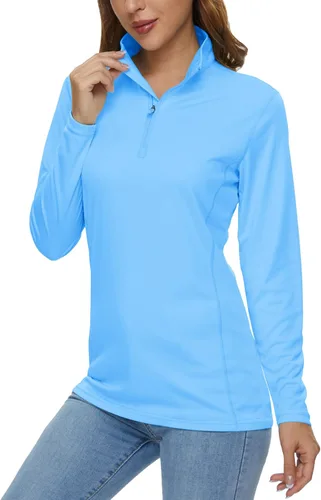 Vista 28 de MAGCOMSEN Camiseta de manga larga para mujer, con cremallera de un cuarto 01-Negro