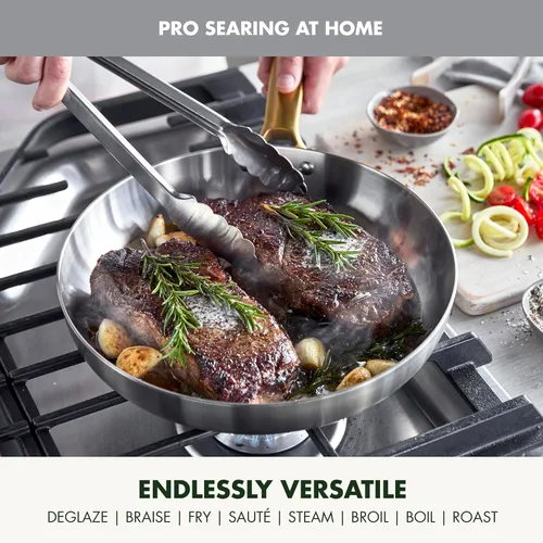 Vista 3 de GreenPan - Sartén de acero inoxidable de tres capas Reserve de 8", juego de sartenes multiclad, apto para inducción, horno y asador hasta 600°F