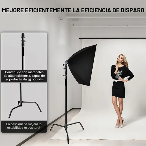 Vista 6 de Soporte C resistente con brazo de pluma, soporte de luz de acero inoxidable Negro