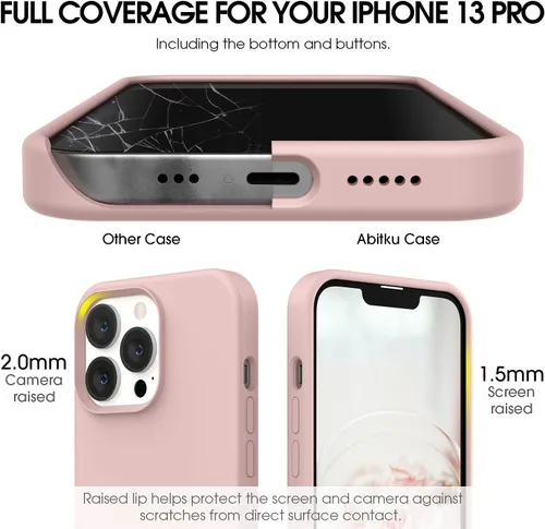 Vista 2 de Funda compatible con iPhone 13 Pro 2021, silicona líquida de gel suave de goma de 3 capas de cobertura completa