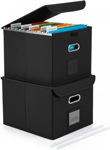 Vista 22 de Cajón Organizador de Archivos CADONO con Tapa, Organizador de Carpetas de Archivos Plegable con Deslizador de Plástico, Caja de Carpetas de Archivos