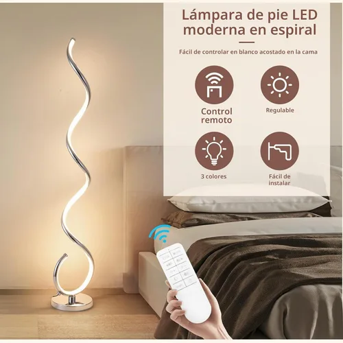 Vista 4 de EIDISUNY Lámpara de pie moderna para sala de estar, lámparas de pie LED en espiral de 3 colores con control remoto e interruptor de pie, lámpara