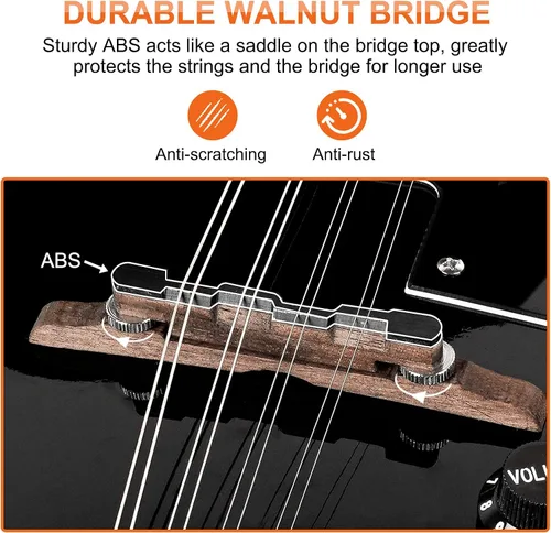 Vista 6 de Vangoa Instrumento de Mandolina de Caoba Eléctrico Acústico Estilo A, Mandolina Musical para Principiantes, Adultos, Adolescentes, Niños, Negro