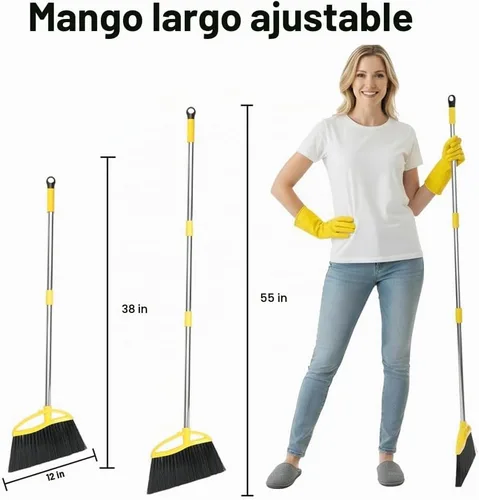 Vista 2 de Escoba de cerdas suaves para interiores, escoba angular con mango largo, escobas de barrido suave para pisos, escoba de cocina Soft bristles