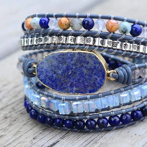 Vista 115 de ZOSOJONA - Pulseras bohemias hechas a mano de piedra natural, que dan vuelta, con cuentas de cristal de turquesa
