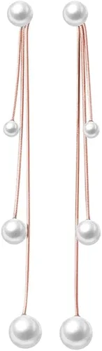 Vista 8 de SLUYNZ Aretes colgantes de plata de ley con perlas para mujeres, adolescentes, aretes colgantes de boda con borla larga B-amarillo