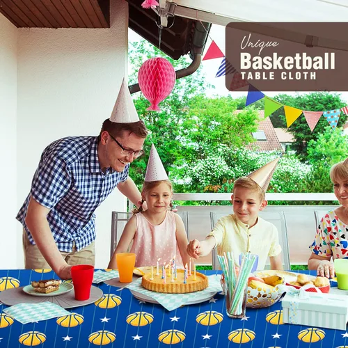 Vista 2 de Mantel deportivo de baloncesto, equipo de cumpleaños, baby shower, fiesta, suministros de decoración, plástico, desechable, 108 x 54 pulgadas