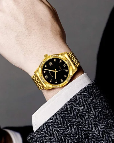 Vista 5 de BINLUN Reloj de pulsera para hombre, mecánico automático, reloj dorado con cuerda automática, elegante, chapado en oro de 18 quilates, relojes