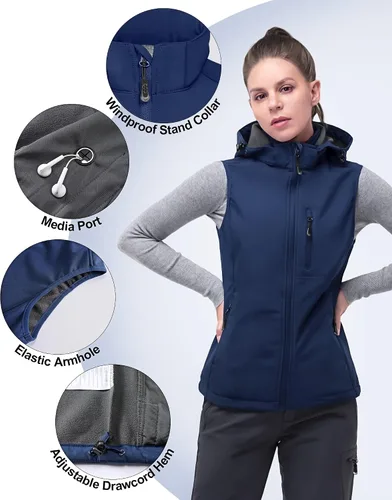 Vista 3 de 33,000ft Chaleco ligero con capucha para mujer, forro polar, resistente al viento, con cremallera, sin mangas, para senderismo, golf, correr